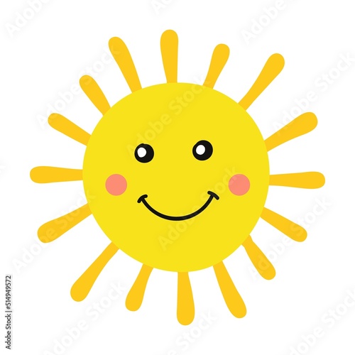 Fototapeta Naklejka Na Ścianę i Meble -  Happy sunshine emodji. Cartoon sun face flat icon. Isolated vector illustration. Emoticons and summer