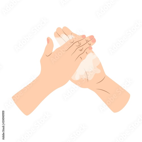 Hands washing steps. Hand hygiene cartoon illustration. Using liquid soap, sanitizer and dry wipes. Healthy life, medical disinfection, healthcare concept