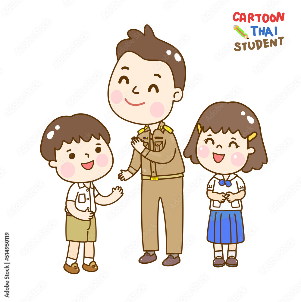 Cartoon Cute Thai Students Character.