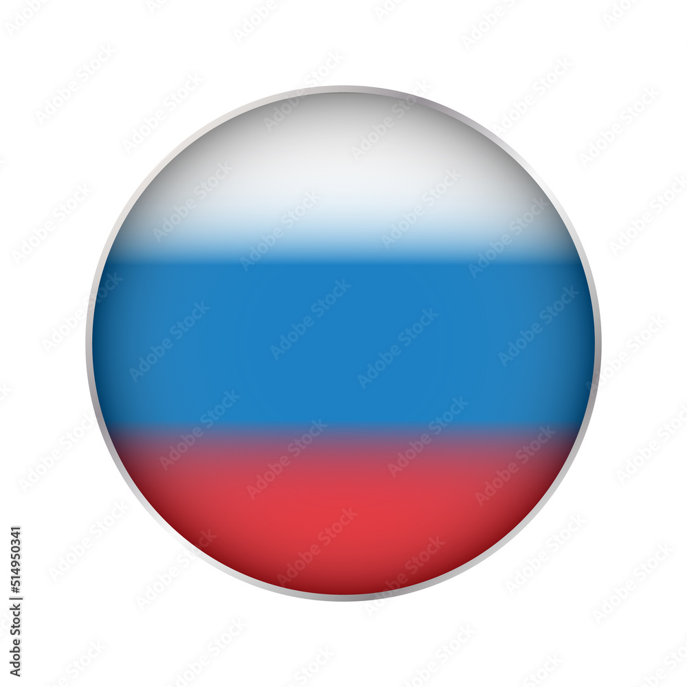 Russian flag button. Flag of Russian Federation. White, blue, red. Isolated illustration on white background Russian flag button. Flag of Russian Federation. White, blue, red. Isolated illustration on white background