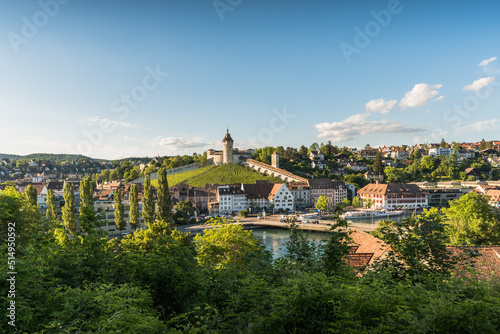 Panoramic view of old town of Schaffhausen and Munot Fortress, Canton Schaffhausen, Switzerland