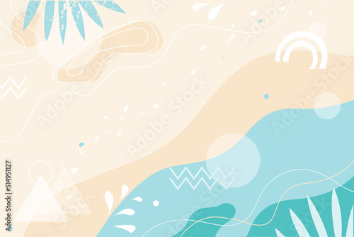 reative summer background. Abstract seashore background with top view of sea waves and beach. Summer season vector design for brochure, web banner, flyer, poster, sale advertising.