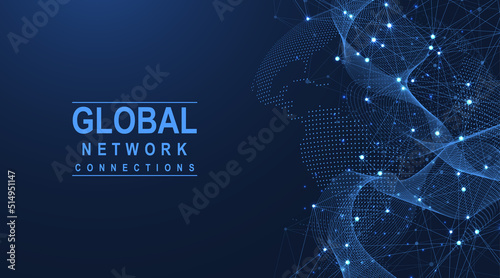 Global network connection concept. Big data visualization. Social network communication in the global computer networks. Internet technology. Business. Science. Vector illustration