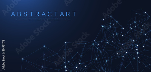 Technology abstract lines and dots connection background. Connection digital data and big data concept. Digital data visualization. Vector illustration