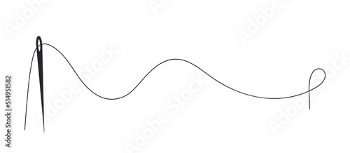 Sewing needle with a long black thread.Vector needle icon on a white background.Vector illustration