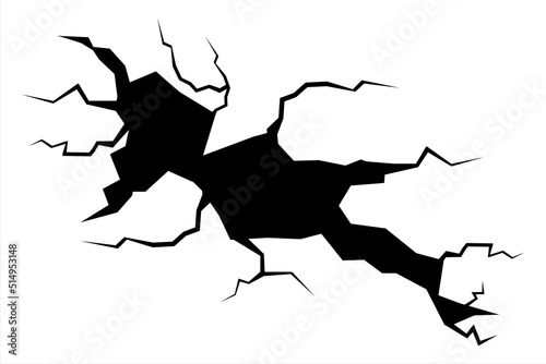 Realistic cracks in the wall. Ground cracks set. Earthquake cracking holes. Grunge style mask overlay with cracked texture