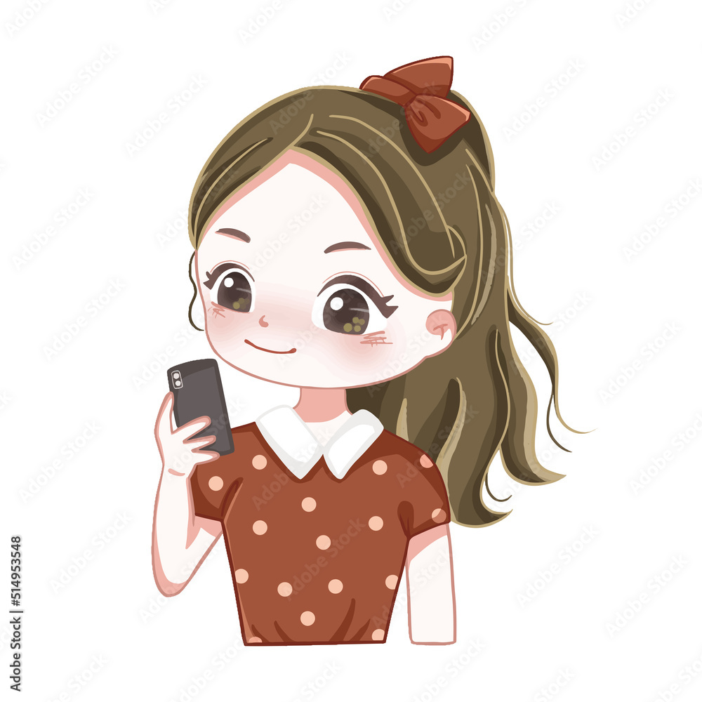 Fototapeta premium スマホを持っている女性 赤