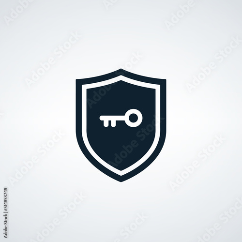 Shield with key color line icon. Privacy, Protection and Security shield vector outline colorful sign. Stock vector illustration isolated on white background.