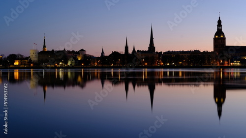 Spring sunrise in old Riga over the Daugava