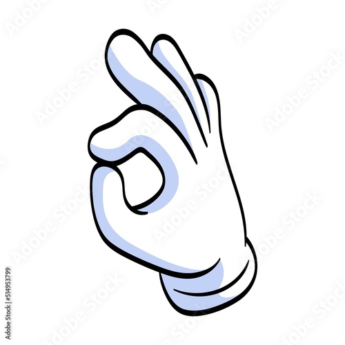 Hand pointing with finger, waving, showing, thumbing up vector illustration. Cartoon hand in white gloves flat icon