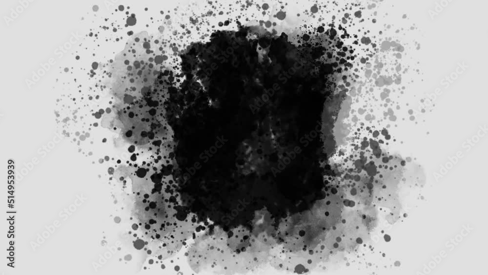 Abstract Black ink splatter transition. Abstract slow motion ink ...