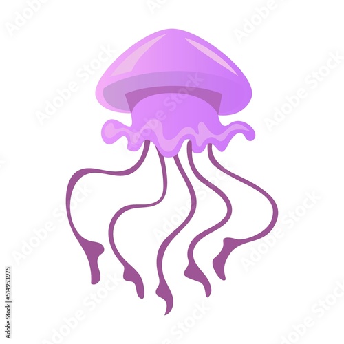 Colorful purple jellyfish vector illustration. Cute cartoon sea jellies watercolor collection isolated on white. Marine animals concept