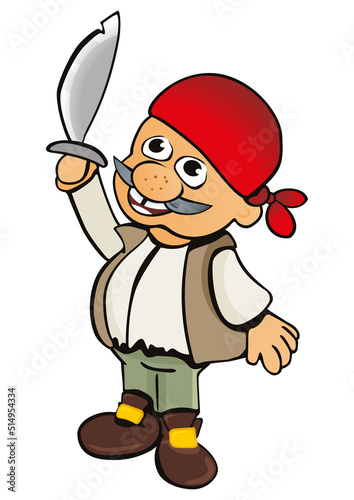 Smiling mustachioed pirate with a saber