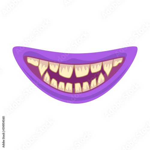 Monster blue mouth illustration in cartoon style. Cute creature mouth with tongue and teeth and dripping saliva. Halloween caricature monster