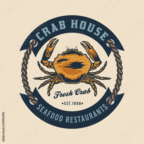 Crab and marine ship rope seafood restaurant badge