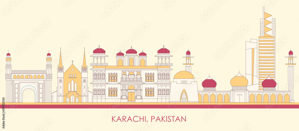 Cartoon Skyline panorama of city of Karachi, Pakistan - vector illustration
