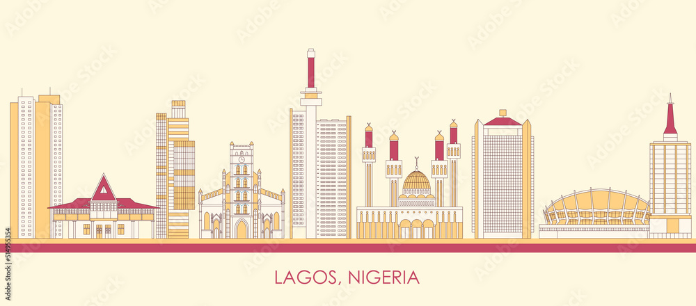 Cartoon Skyline panorama of city of Lagos, Nigeria - vector illustration