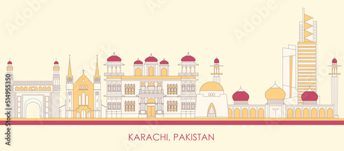 Cartoon Skyline panorama of city of Karachi, Pakistan - vector illustration photo