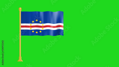 Cape Verde national flag waving motion in smooth fabric isolated on green screen.