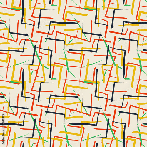 Seamless pattern with handpainted multicolors lines  Geometry