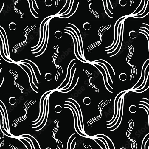 Black and white modern abstract seamless pattern for textile design. Seamless vector background with abstract ornaments. Vintage exotic print. Retro bright summer background.