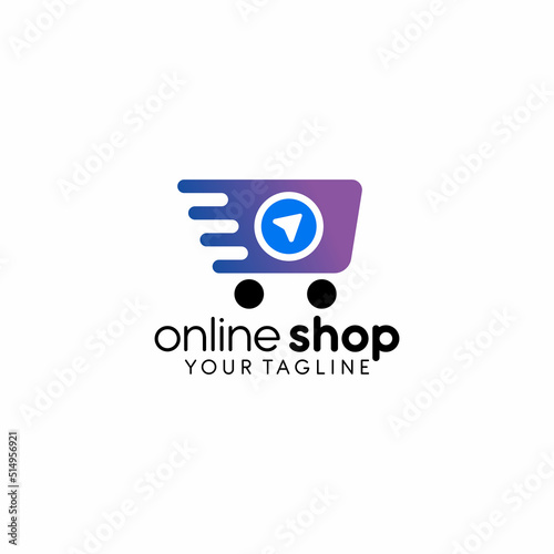 Trolley shop, Online shop logo template vector