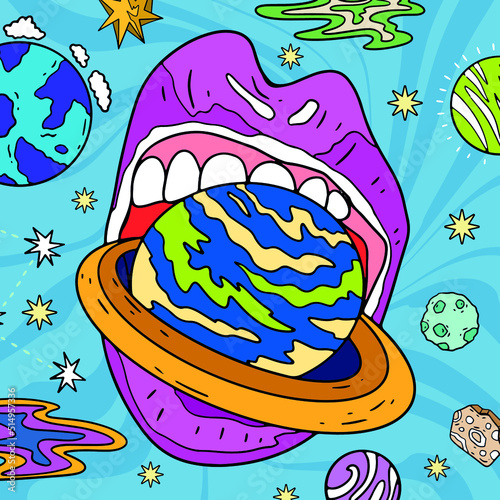 Psychedelic banner on the theme of space. Vector. Good for poster, print, web elements, instagram