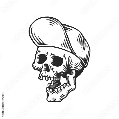 Skull Head in Baseball Cap Vector Illustration