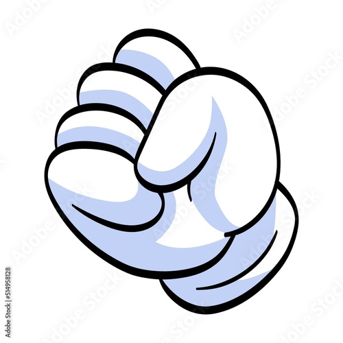 Cartoon hand in white gloves. Human character hand pointing with finger, waving, showing, thumbing up vector illustration