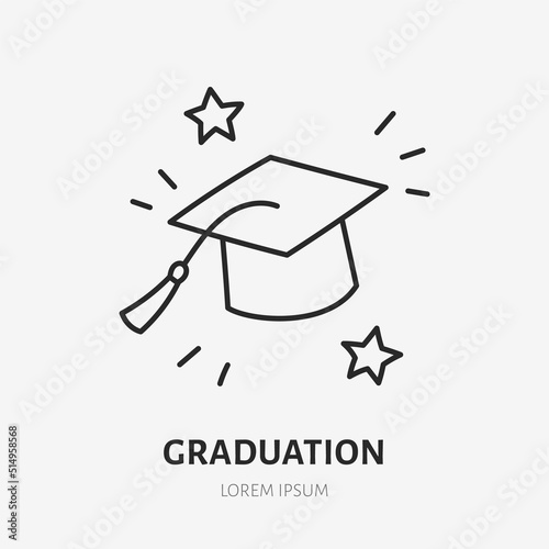 Graduation doodle line icon. Vector thin outline illustration of square academic cap. Black color linear sign for education