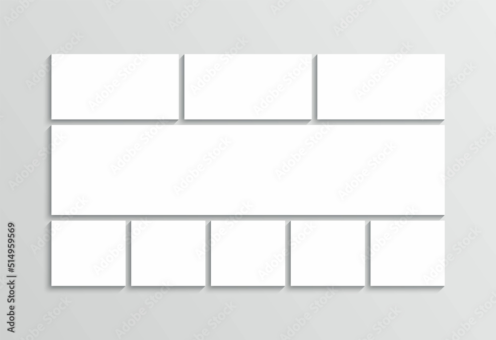 Photo album collage. Mood board collage grid. Mosaic pictures frame gallery. Retro gallery banner. Moodboard layout. Empty brandboard. Portfolio images isolated on gray background. Vector illustration Photo album collage. Mood board collage grid. Mosaic pictures frame gallery. Retro gallery banner. Moodboard layout. Empty brandboard. Portfolio images isolated on gray background. Vector illustration