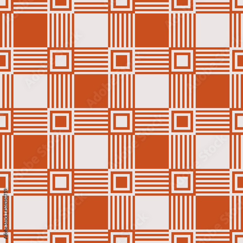 Checkered pattern orange. Striped tiles for print and interior. Vector seamless stylish and primitive pattern.