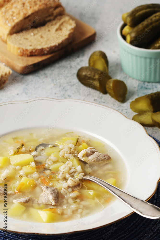 Rassolnik, traditional soup of Russian cuisine Rassolnik, traditional soup of Russian cuisine