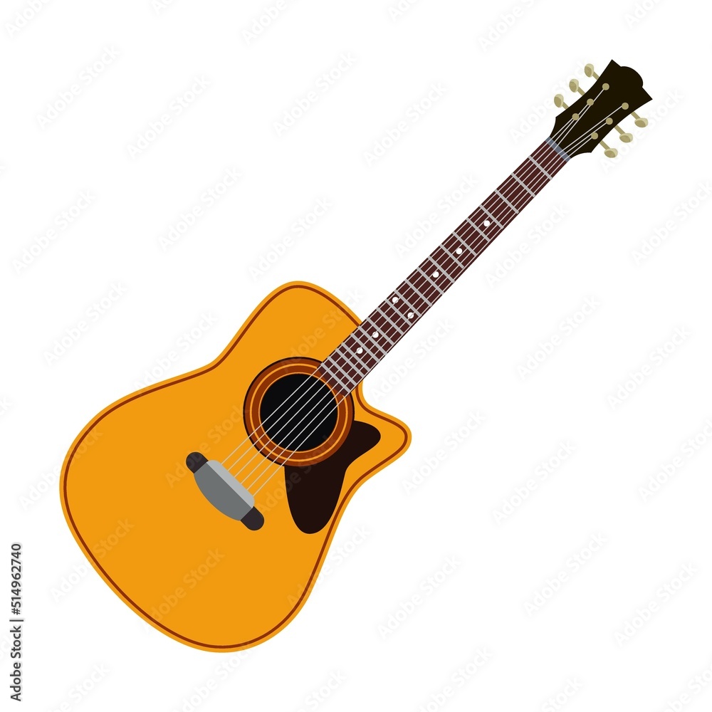Acoustic guitar flat vector illustration. Collection of musical instrument with strings designs for bands isolated on white background