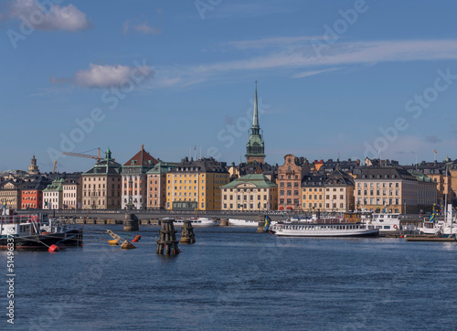 Photography Bridge and bay at the old town Gamla Stan, a summer day in Stockholm, Sweden 202