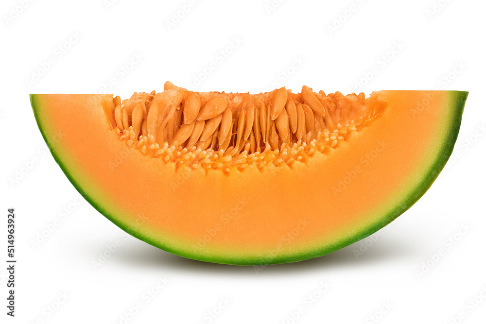 Cantaloupe melon piece isolated on white background with full depth of field. Cantaloupe melon piece isolated on white background with full depth of field.