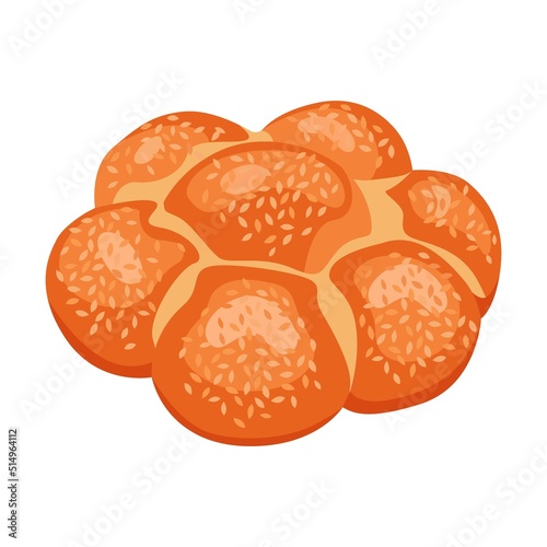 Bread flat icon. Cartoon bun, pretzel, cakes, baguette, bagel, whole grain bread isolated vector illustration. Bakery concept