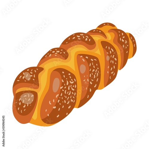 Twisted sweet bun. Bread assortment flat icon. Cartoon bun, pretzel, cakes, baguette, bagel, whole grain bread isolated vector illustration. Bakery concept