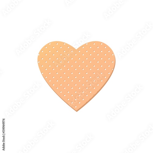 Plaster in shape of heart. Illustration of medical plaster, elastic bandage patches of different shapes. Various band aids in bright colors