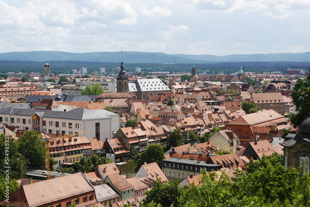 The panorama of Bamberg from a castle hill, Germany	   