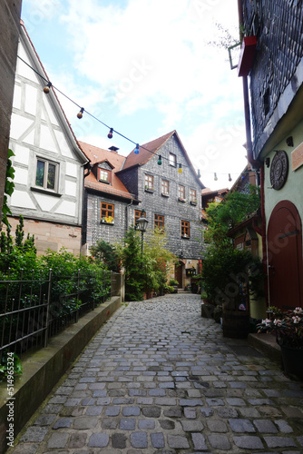 Old street of traditional tiled houses in Fuerth, Germany