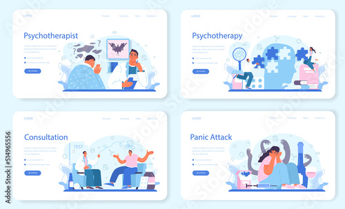 Psychotherapist web banner or landing page set. Mental health diagnostic
