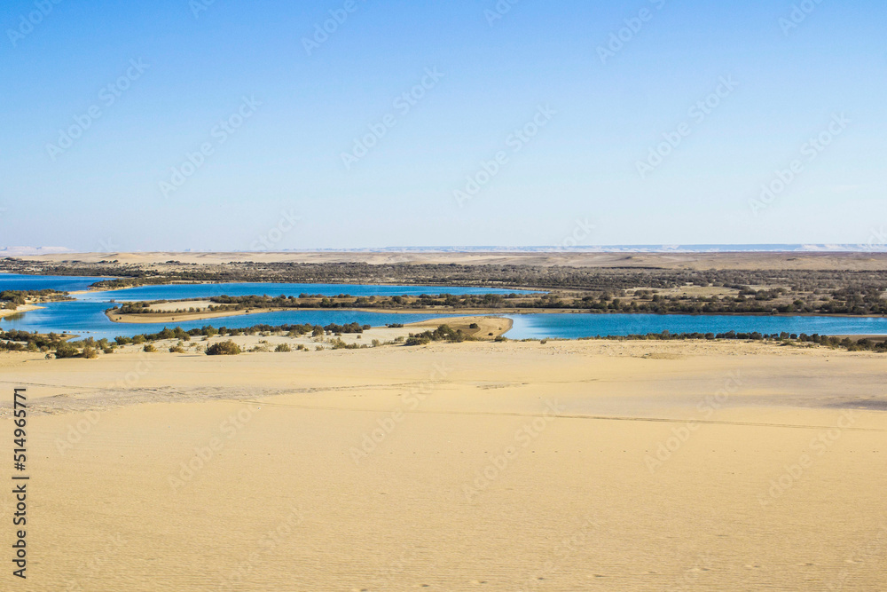 Beautiful Panorama Of Wadi El Rayan Lower lake - Magic Lake Desert, National Park, Fayoum Oasis, Egypt