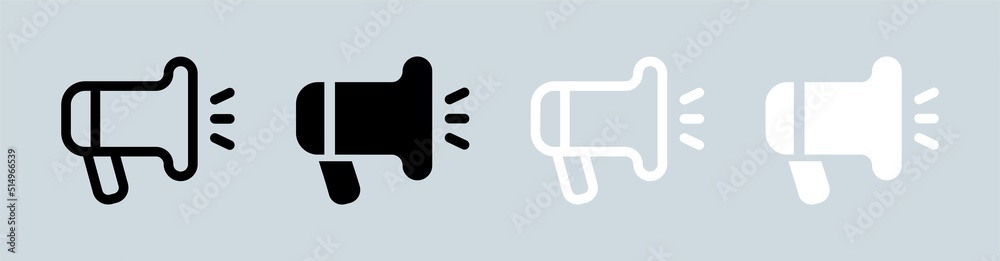 Megaphone icon in black and white colors. Loudspeaker sign vector illustration.
