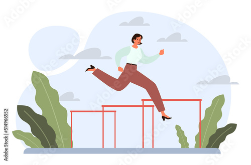 Challenge concept. Business character overcoming obstacles and hurdles