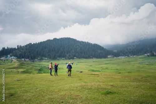 3 friends in the mountains, and photo depicts the peace and heavenly beauty that prevails in the valley of Kashmir which has been engulfed by the terrorism, Gulmarg, Kashmir, India. © 3 Travelers