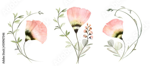 Foto Watercolor set with bouquets