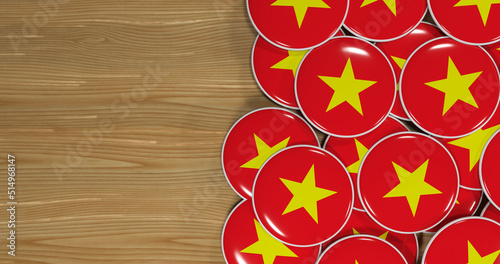 3D rendering of People's Republic of China flag pins on a wooden table for politics, support and nationalism