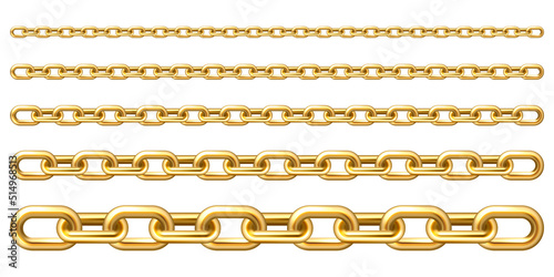 Realistic gold plated metal chain with golden links isolated on white background. Vector illustration. photo