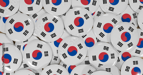 3D rendering of South Korea flag pins on a wooden table for politics, support and nationalism